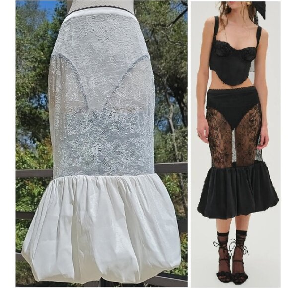 For Love And Lemons Dresses & Skirts - NEW FOR LOVE AND LEMONS RARE WHITE SUGARPLUM SHEER LACE BUBBLE HEM MIDI SKIRT S